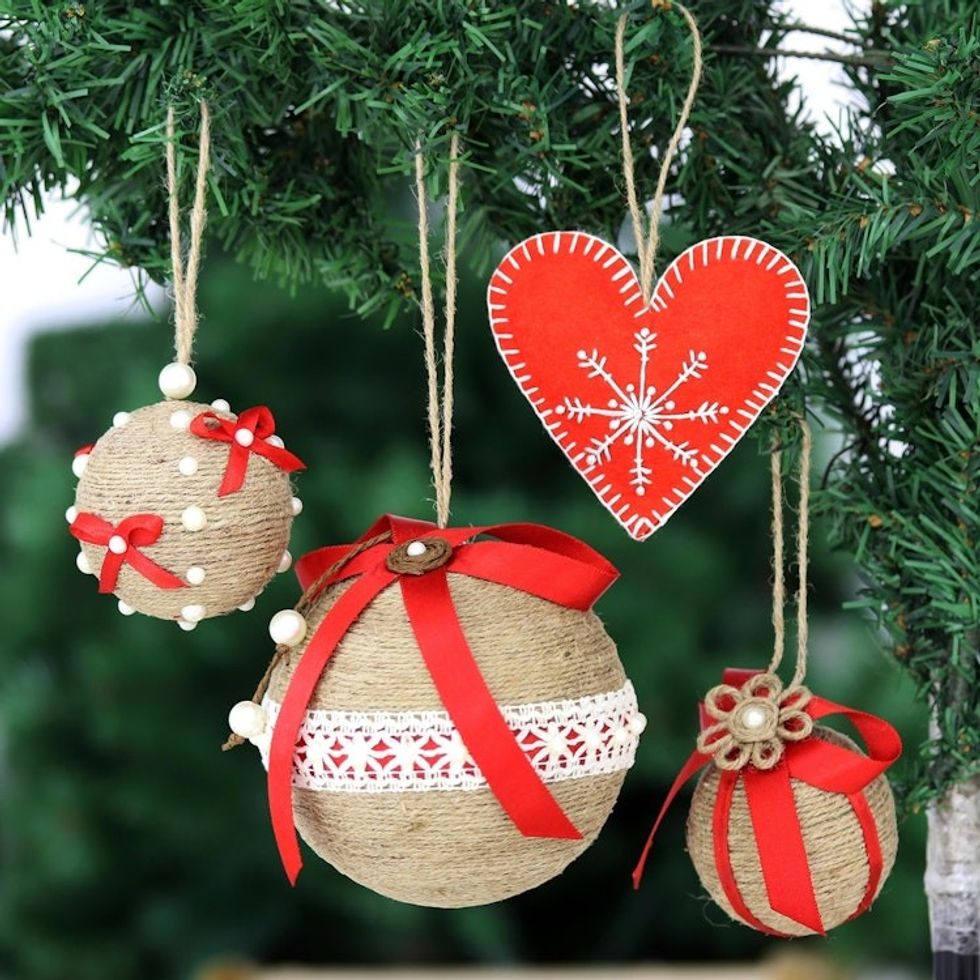 Handcrafted Christmas Ornaments Set of 4 'Christmas Romance'