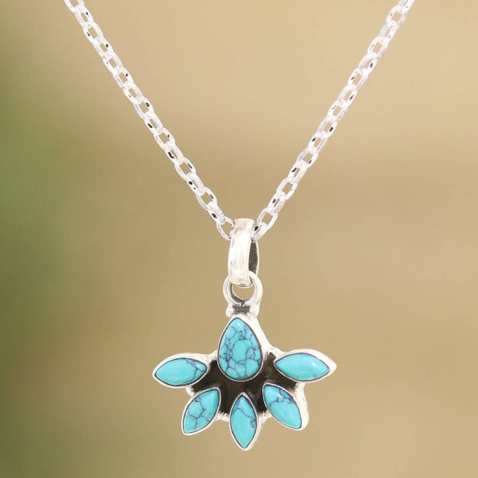 Sterling Silver Pendant Necklace from India 'Luminosity Crown'