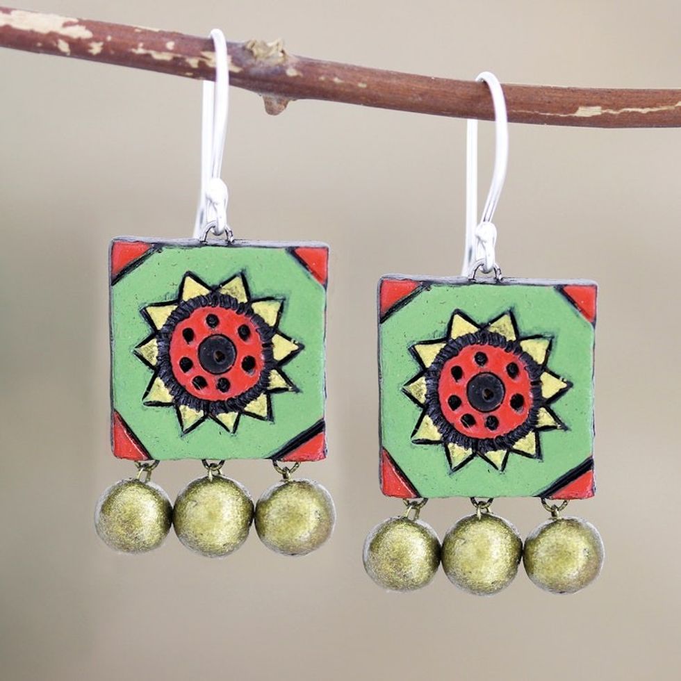 Artisan Crafted Ceramic Dangle Earrings 'Petunia Delight'