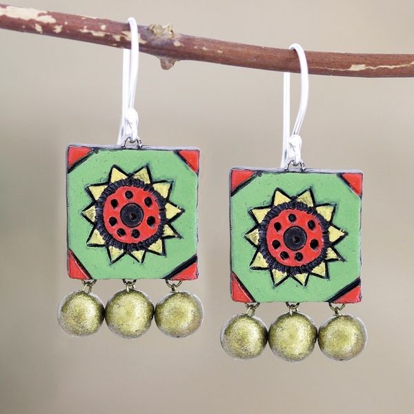 Alternate image for Artisan Crafted Ceramic Dangle Earrings Petunia Delight