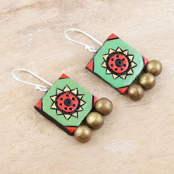 Alternate image for Artisan Crafted Ceramic Dangle Earrings Petunia Delight
