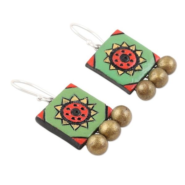 Alternate image for Artisan Crafted Ceramic Dangle Earrings Petunia Delight
