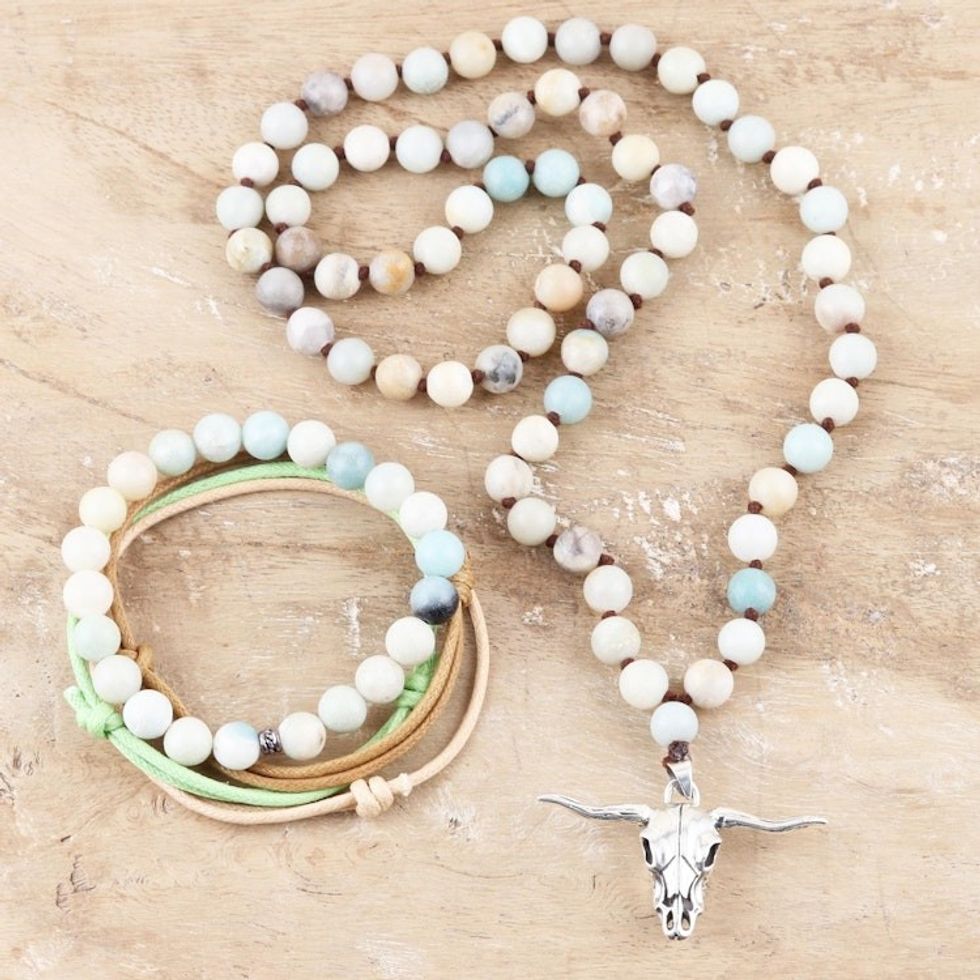 Onyx Beaded Bracelet and Necklace Jewelry Set 'Blissful Morning'