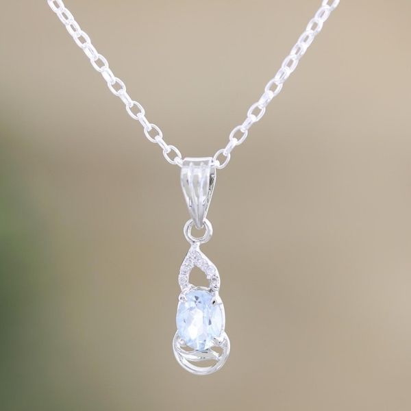 Alternate image for Blue Topaz Pendant Necklace from India Into the Mystic