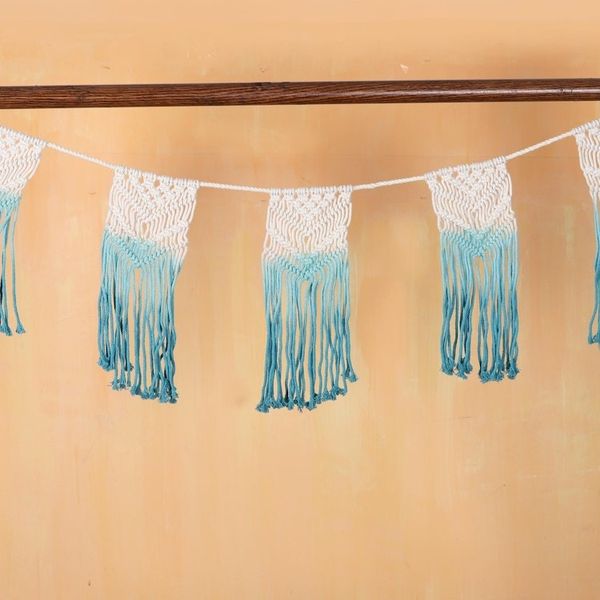 Alternate image for Blue and White Cotton Macrame Bunting Knotted Harmony