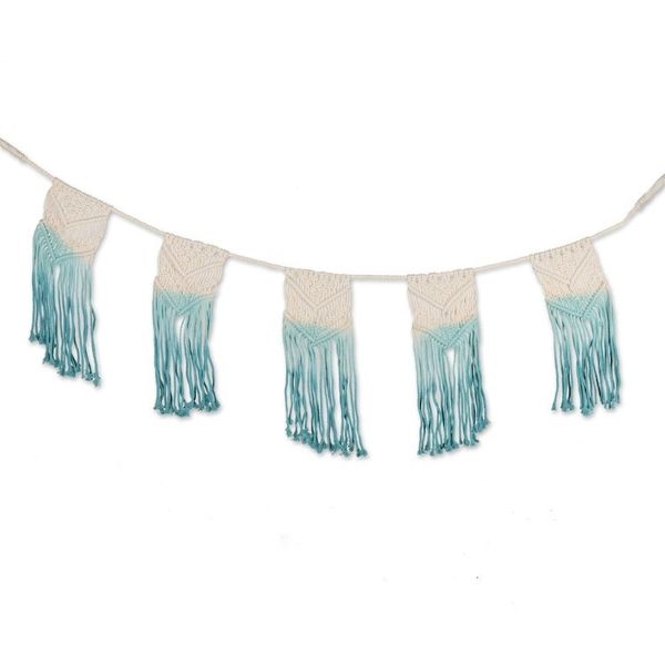 Alternate image for Blue and White Cotton Macrame Bunting Knotted Harmony