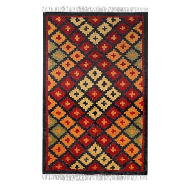 Alternate image for Indian Wool Area Rug with Diamond Pattern 3 x 5 Take Care