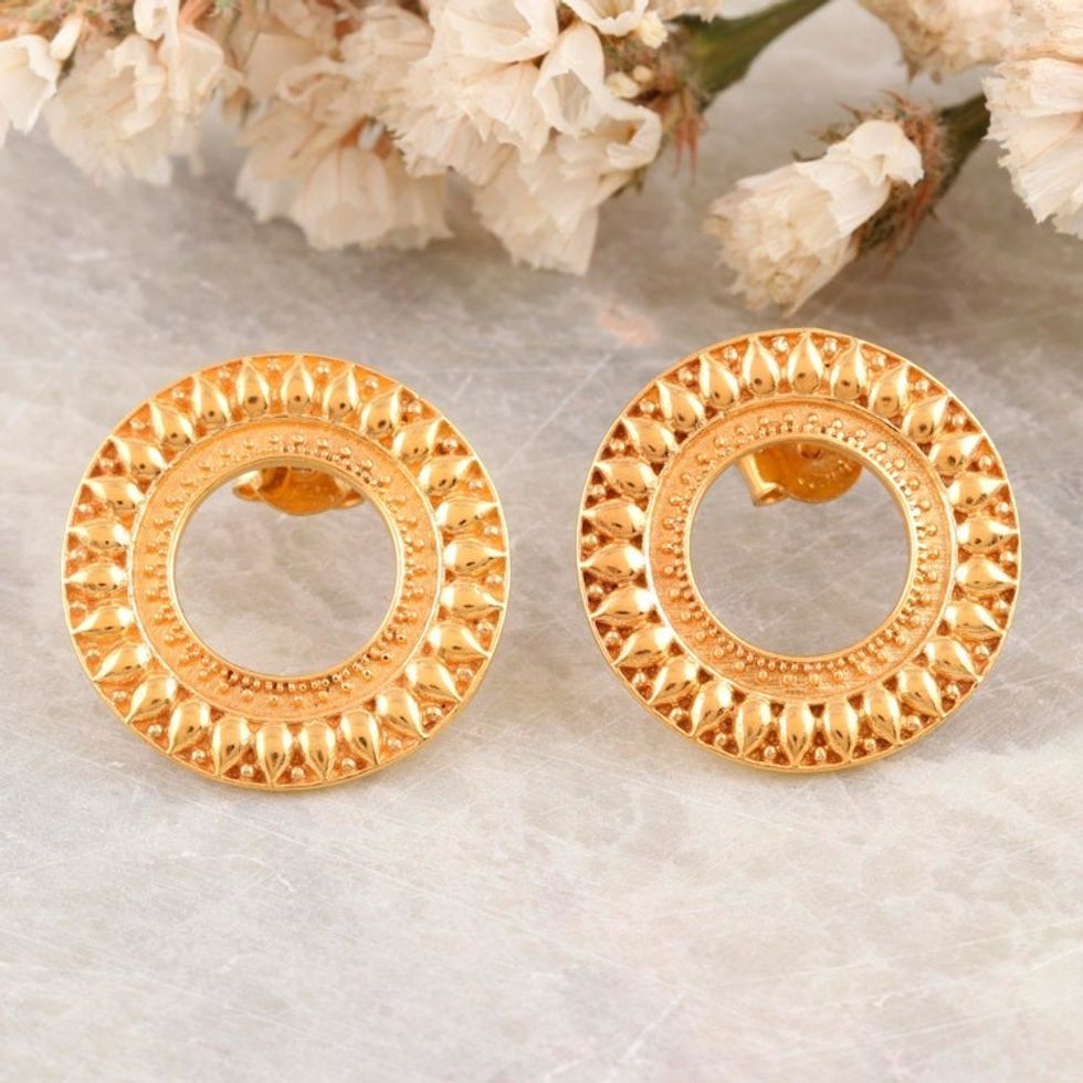 22k Gold-Plated Sterling Silver Drop Earrings with Leaves 'Loop of Leaves'