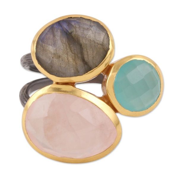 Alternate image for 18k Gold-plated Sterling Silver Multi-stone Cocktail Ring Sparkling Blossoms in Gold
