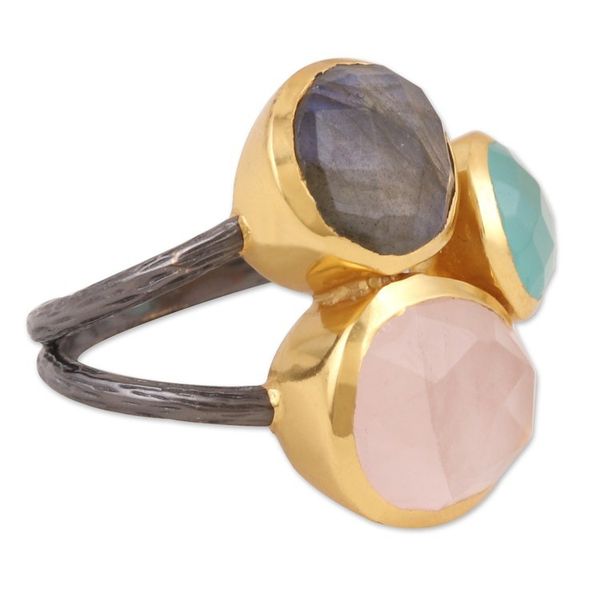 Alternate image for 18k Gold-plated Sterling Silver Multi-stone Cocktail Ring Sparkling Blossoms in Gold