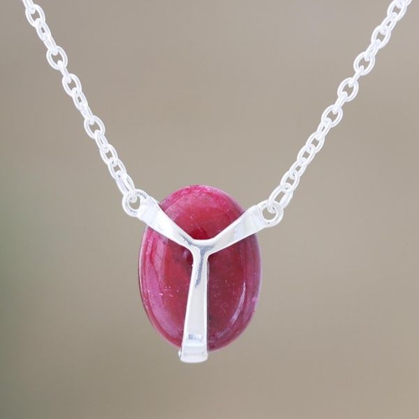 Alternate image for Hand Crafted Ruby and Sterling Silver Pendant Necklace Air Kiss in Pink