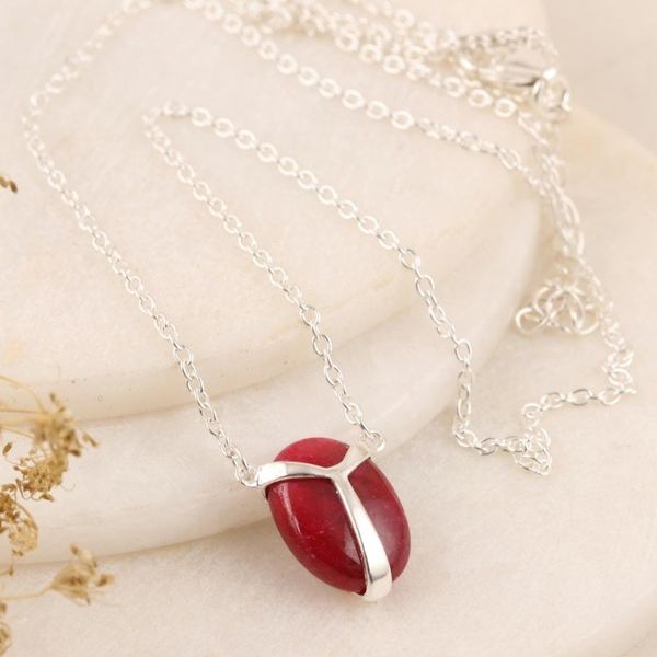 Alternate image for Hand Crafted Ruby and Sterling Silver Pendant Necklace Air Kiss in Pink