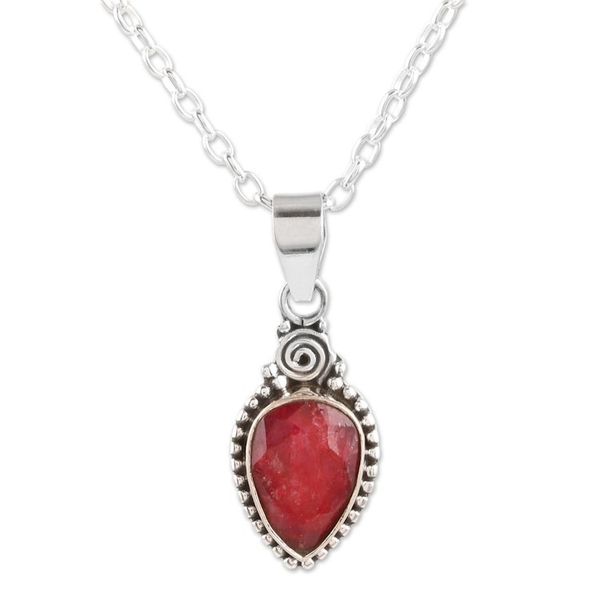 Alternate image for Hand Made Ruby and Sterling Silver Pendant Necklace Pink Rain