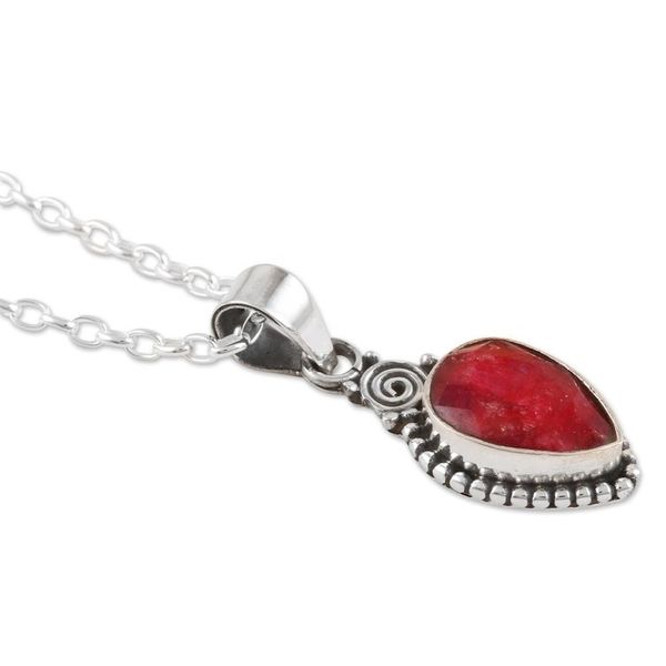 Alternate image for Hand Made Ruby and Sterling Silver Pendant Necklace Pink Rain