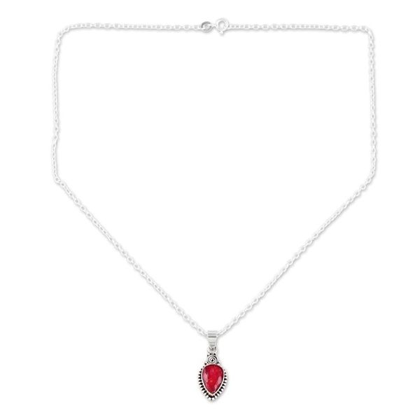 Alternate image for Hand Made Ruby and Sterling Silver Pendant Necklace Pink Rain