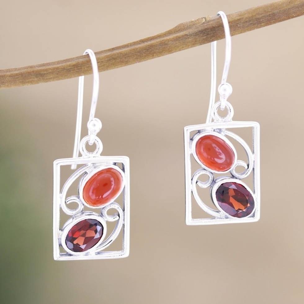 Hand Crafted Garnet and Carnelian Dangle Earrings 'Sweet Companions'