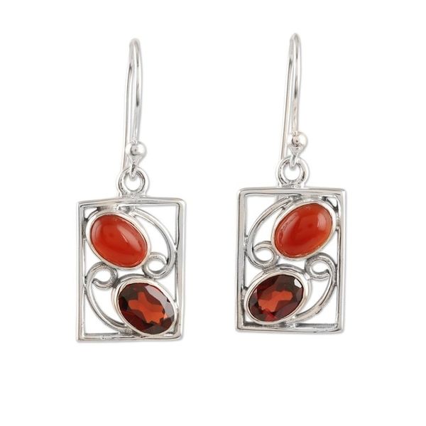 Alternate image for Hand Crafted Garnet and Carnelian Dangle Earrings Sweet Companions