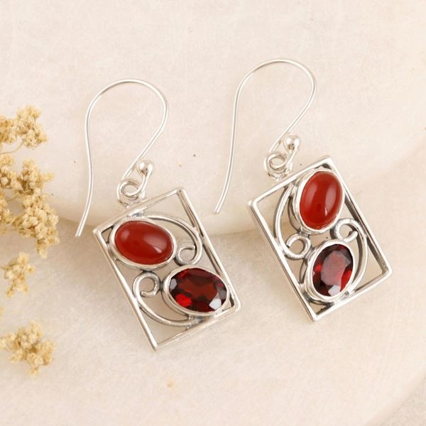 Alternate image for Hand Crafted Garnet and Carnelian Dangle Earrings Sweet Companions