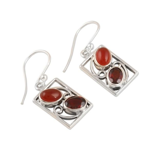 Alternate image for Hand Crafted Garnet and Carnelian Dangle Earrings Sweet Companions