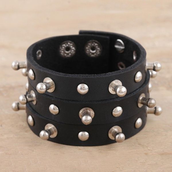Alternate image for Handmade Studded Leather Cuff Bracelet Edged Out