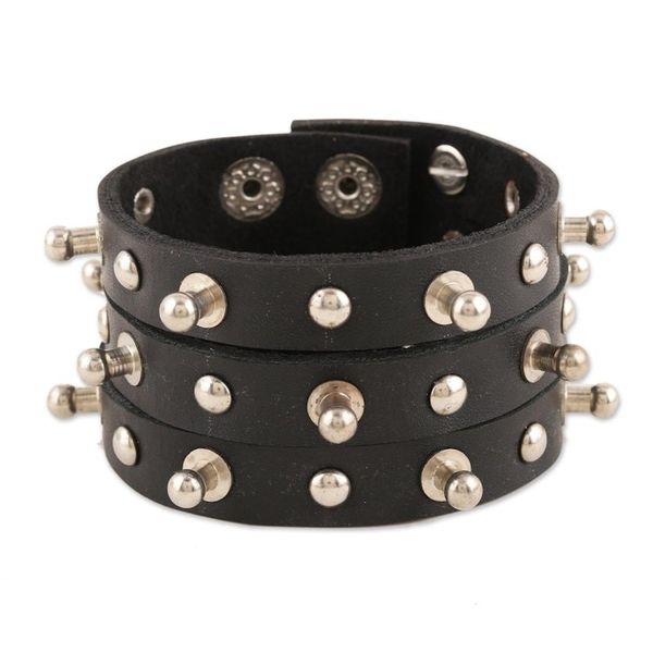 Alternate image for Handmade Studded Leather Cuff Bracelet Edged Out
