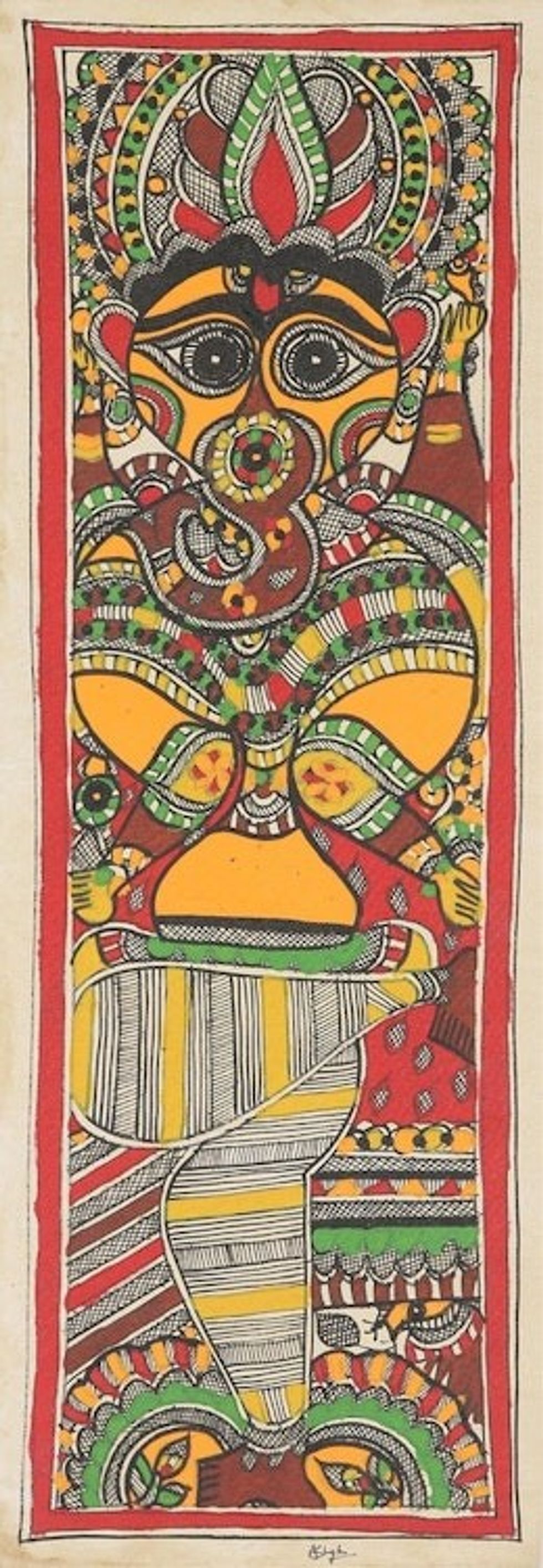 Handmade Paper Madhubani Painting of Ganesha in Lalitasana 'Lord Ganesha in Lalitasana'