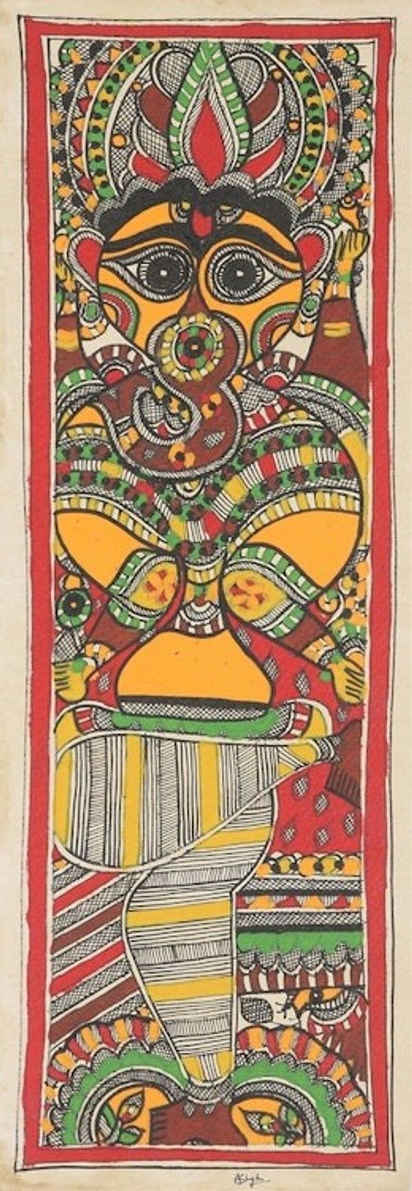 Alternate image for Handmade Paper Madhubani Painting of Ganesha in Lalitasana Lord Ganesha in Lalitasana