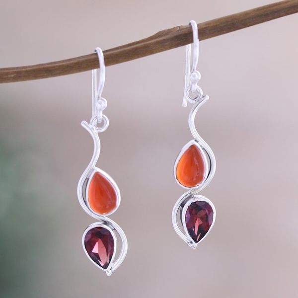 Alternate image for Artisan Crafted Garnet and Carnelian Dangle Earrings Hall of Fame in Red