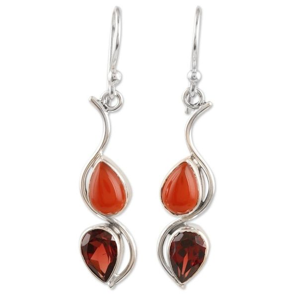 Alternate image for Artisan Crafted Garnet and Carnelian Dangle Earrings Hall of Fame in Red