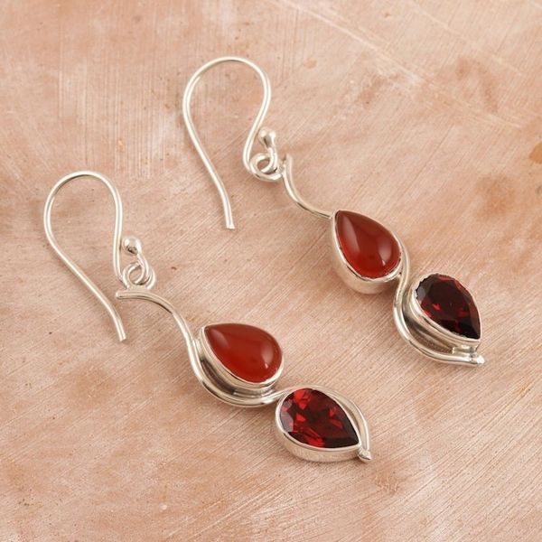 Alternate image for Artisan Crafted Garnet and Carnelian Dangle Earrings Hall of Fame in Red