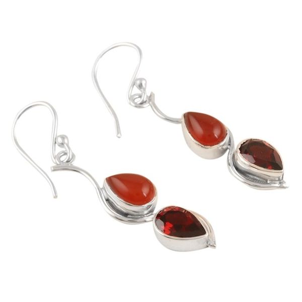 Alternate image for Artisan Crafted Garnet and Carnelian Dangle Earrings Hall of Fame in Red
