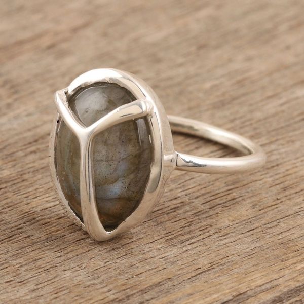 Alternate image for Labradorite and Sterling Silver Single Stone Ring Evening Peace