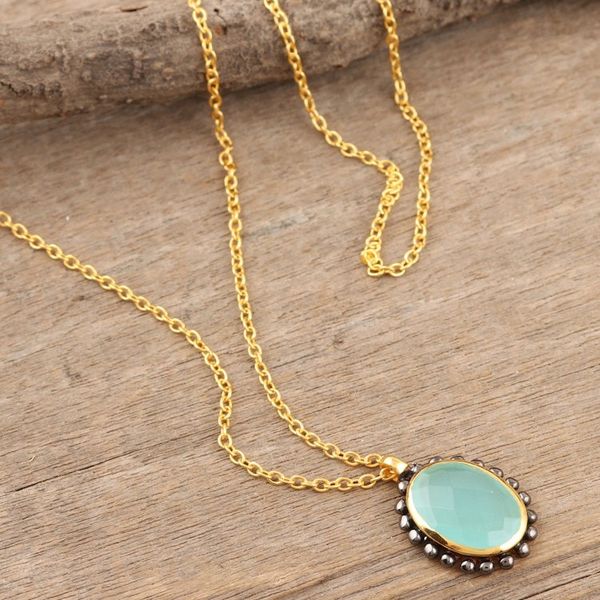 Alternate image for Handmade Gold-Plated Chalcedony Pendant Necklace Aqua Bloom