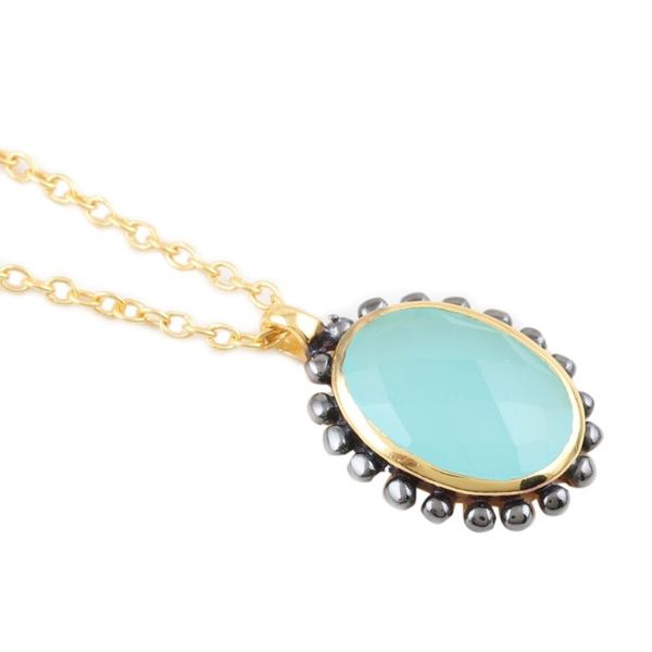 Alternate image for Handmade Gold-Plated Chalcedony Pendant Necklace Aqua Bloom