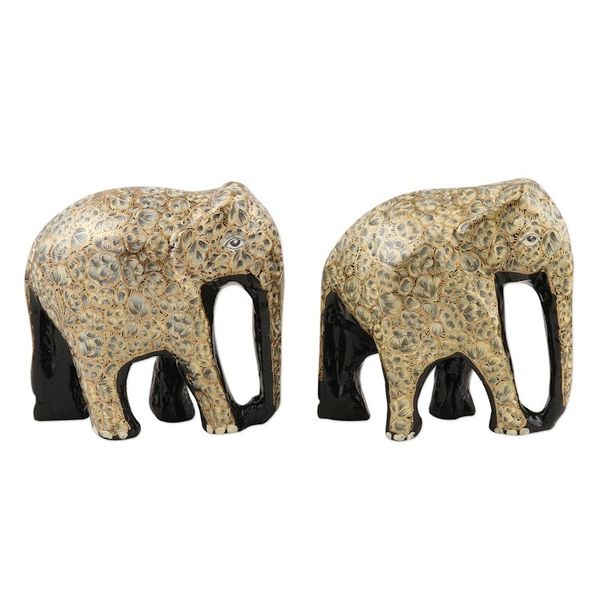 Alternate image for Papier Mache and Wood Elephant Statuettes Pair Bond of Friendship in Grey