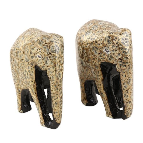Alternate image for Papier Mache and Wood Elephant Statuettes Pair Bond of Friendship in Grey