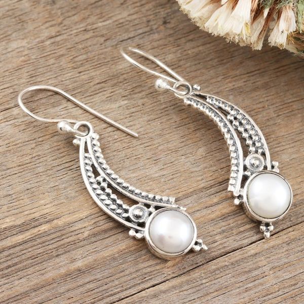 Alternate image for Cultured Pearls Sterling Silver Dangle Earrings from India Moon Vines