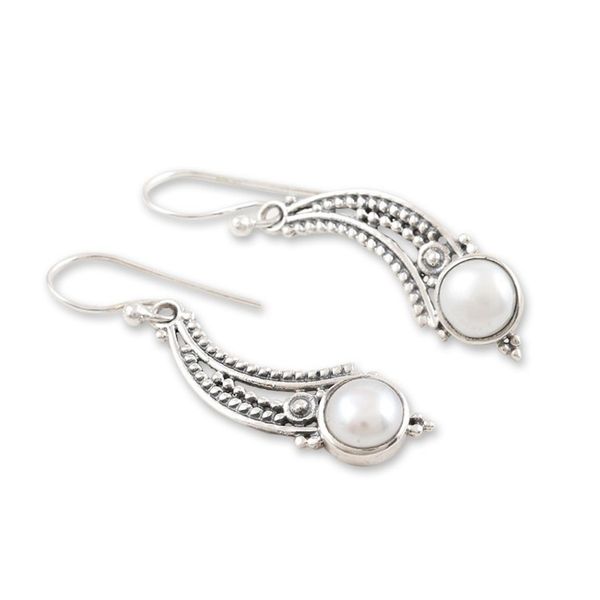 Alternate image for Cultured Pearls Sterling Silver Dangle Earrings from India Moon Vines