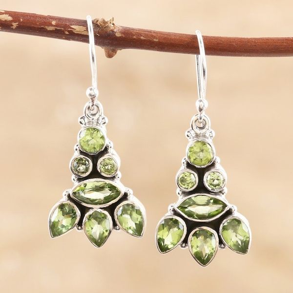 Alternate image for Sterling Silver and Peridot Dangle Earrings Gleaming Tower