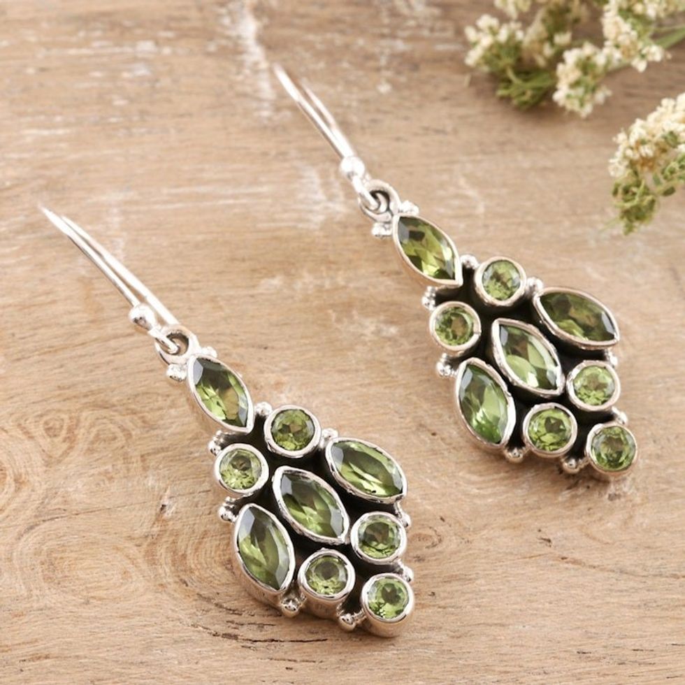Handmade Sterling Silver and Peridot Dangle Earrings 'Pale Green Sparkle'