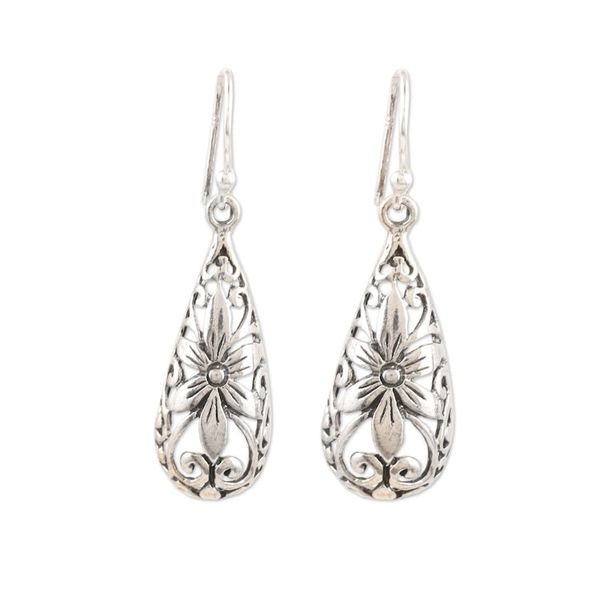 Alternate image for Sterling Silver Dangle Earrings with Floral Motifs Blooming Tears