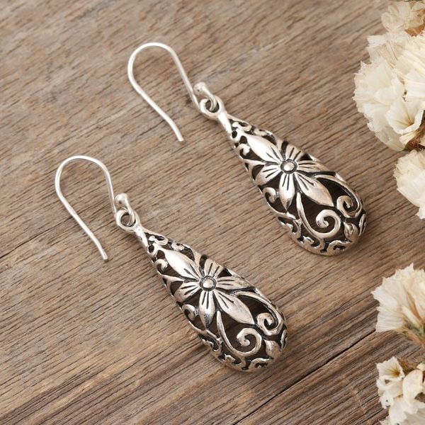 Alternate image for Sterling Silver Dangle Earrings with Floral Motifs Blooming Tears