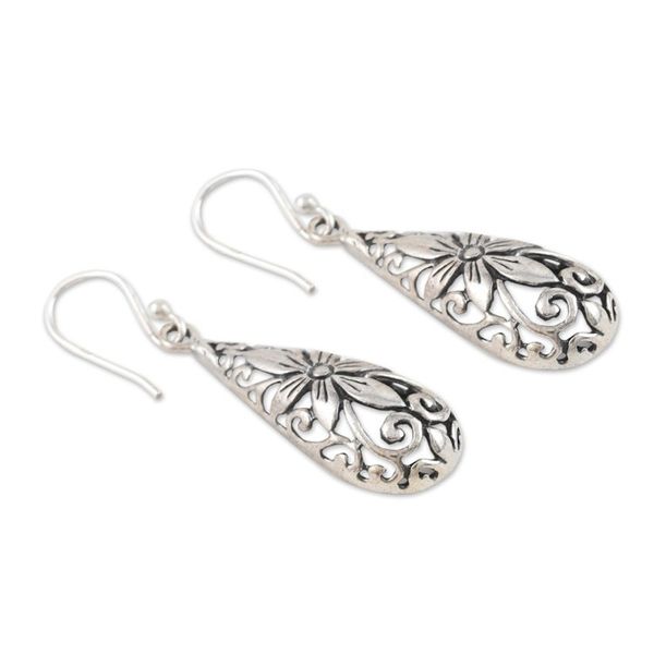 Alternate image for Sterling Silver Dangle Earrings with Floral Motifs Blooming Tears