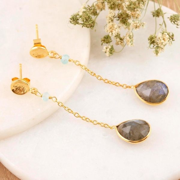 Alternate image for Hand Made Gold-Plated Labradorite Dangle Earrings After Dinner
