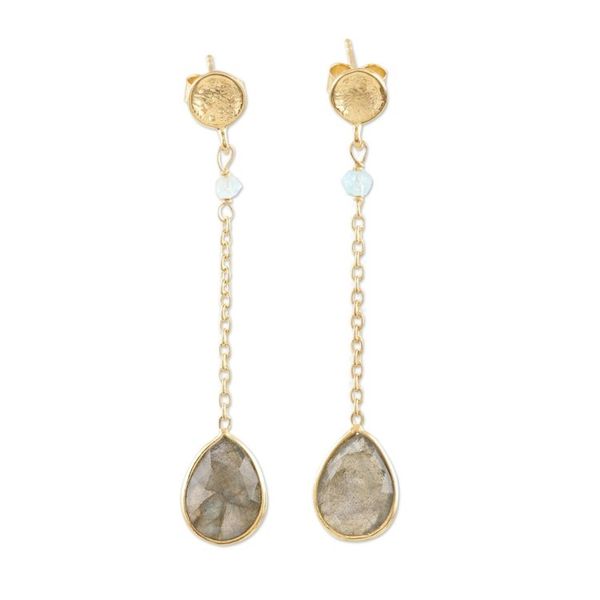 Alternate image for Hand Made Gold-Plated Labradorite Dangle Earrings After Dinner
