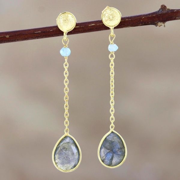Alternate image for Hand Made Gold-Plated Labradorite Dangle Earrings After Dinner