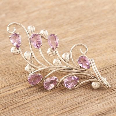 Main image for Handmade Rhodium-Plated Amethyst Brooch Flowering Lilac