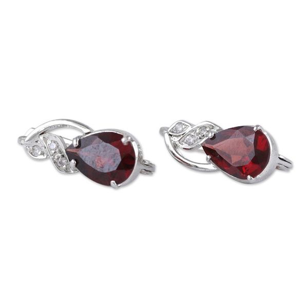 Alternate image for Rhodium-Plated Drop Earrings with Garnet and Cubic Zirconia Red Glam