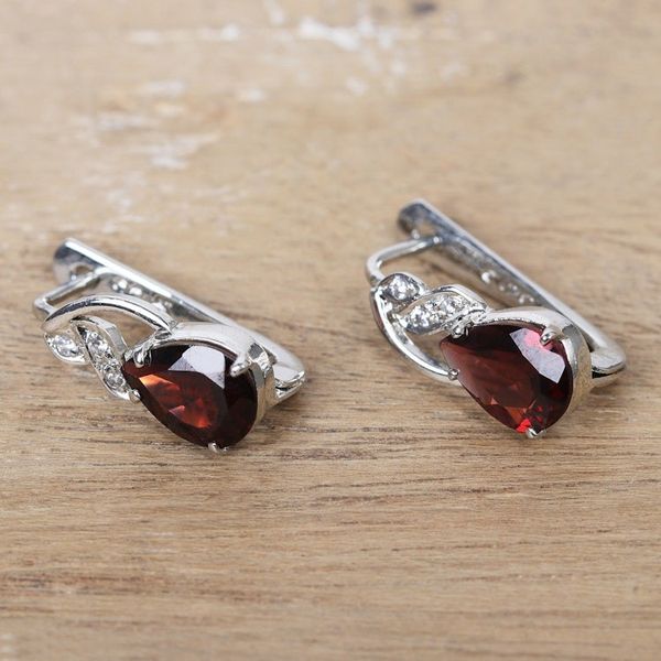 Alternate image for Rhodium-Plated Drop Earrings with Garnet and Cubic Zirconia Red Glam