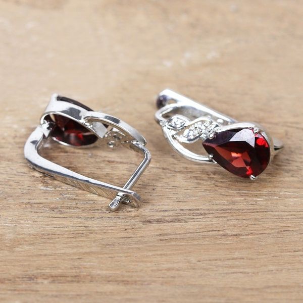 Alternate image for Rhodium-Plated Drop Earrings with Garnet and Cubic Zirconia Red Glam